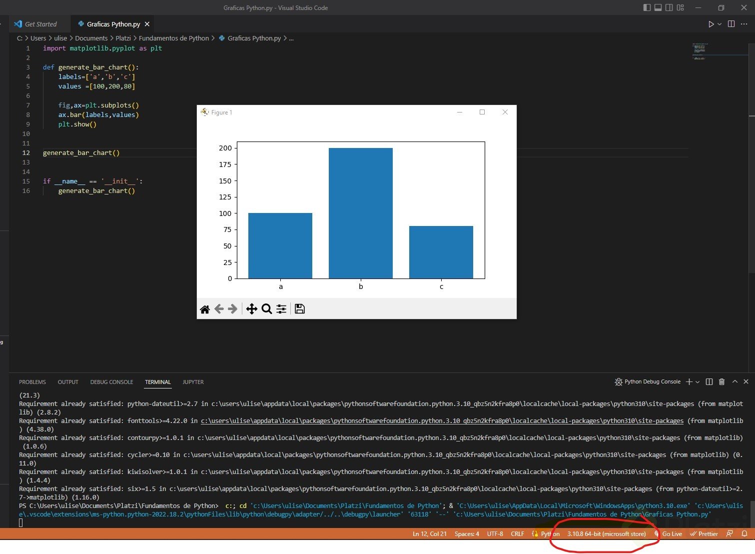 Как установить matplotlib visual studio