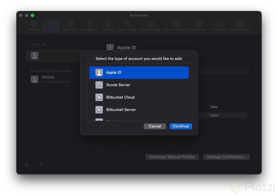 Opción para seleccionar Apple ID