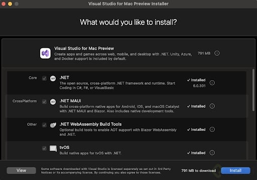 Paquetes de Visual Studio a instalar