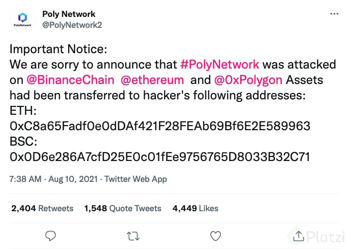 Tweet de Poly Network