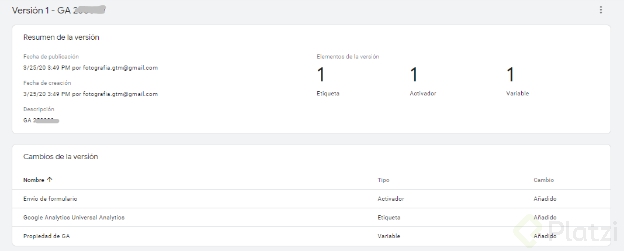 Información de lo que acabas de crear