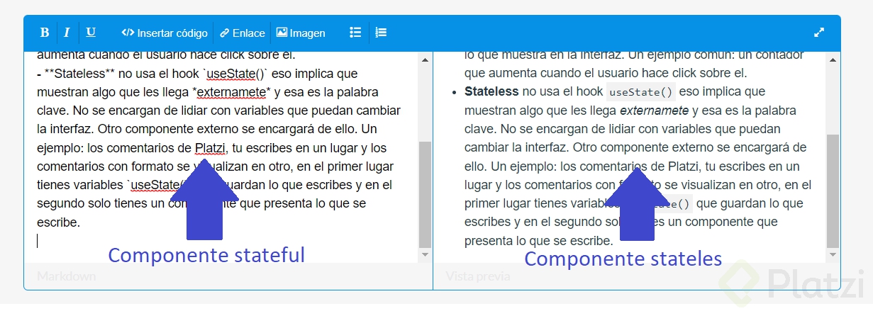 Muestra de componentes stateful y stateles