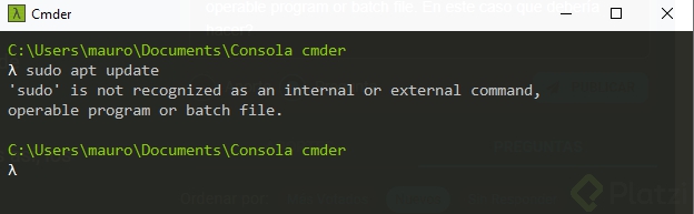 Hola, a todos, necesitaría una ayuda con este tema. Estoy usando la  terminal de cmder y al intentar ejecutar la línea de comandos que nos...