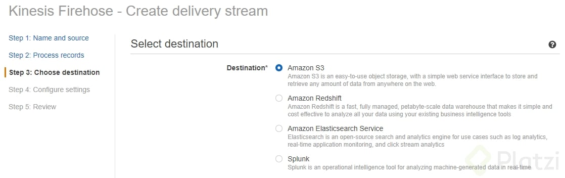 Configurar destino de los datos