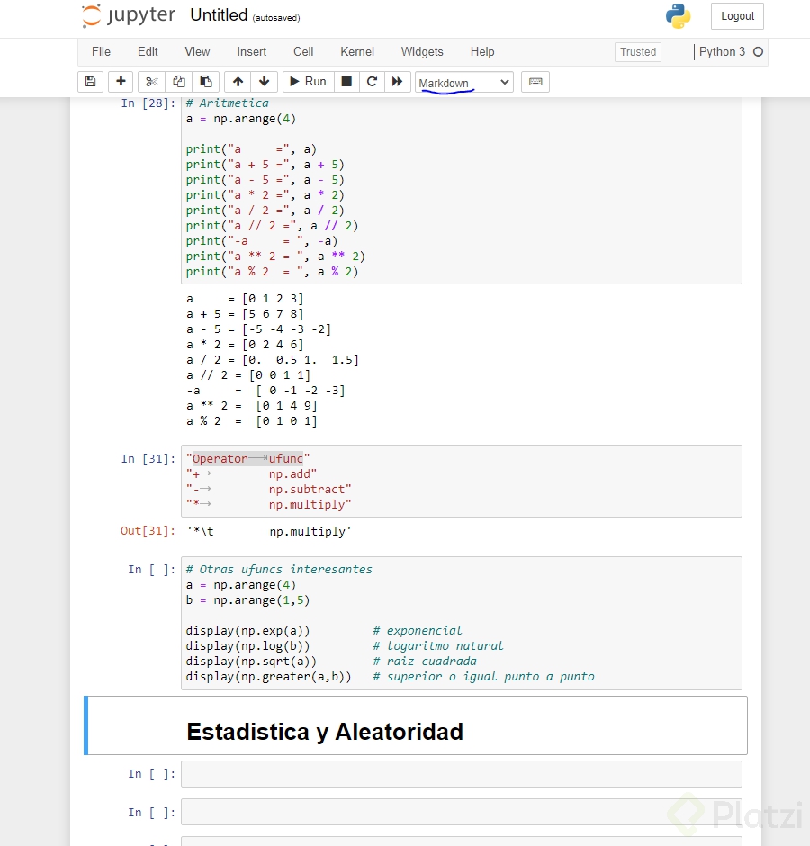 Operaciones aritméticas en Numpy - Platzi