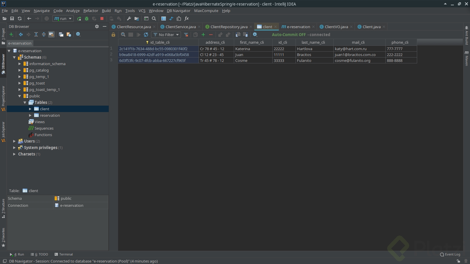 e-reservation [~-Platzi-JavaHibernateSpring-e-reservation] - client - IntelliJ IDEA_009.png