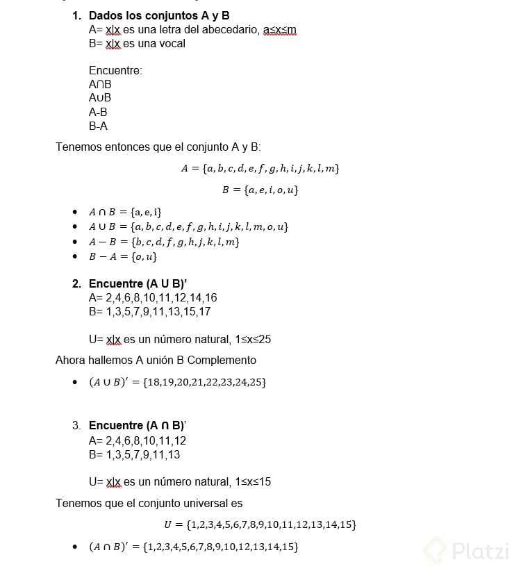Ejercicios - Teoría De Conjuntos - Platzi