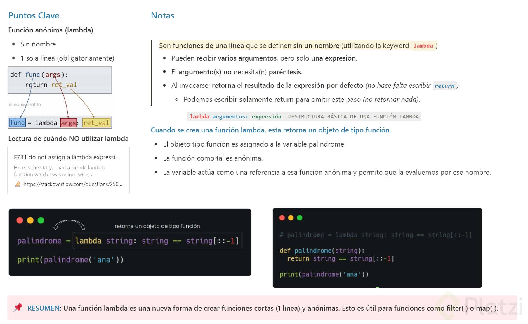 Funciones anónimas: lambda - Platzi