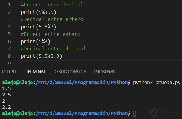 La operación de modulo no puede realizarse con números flotantes?