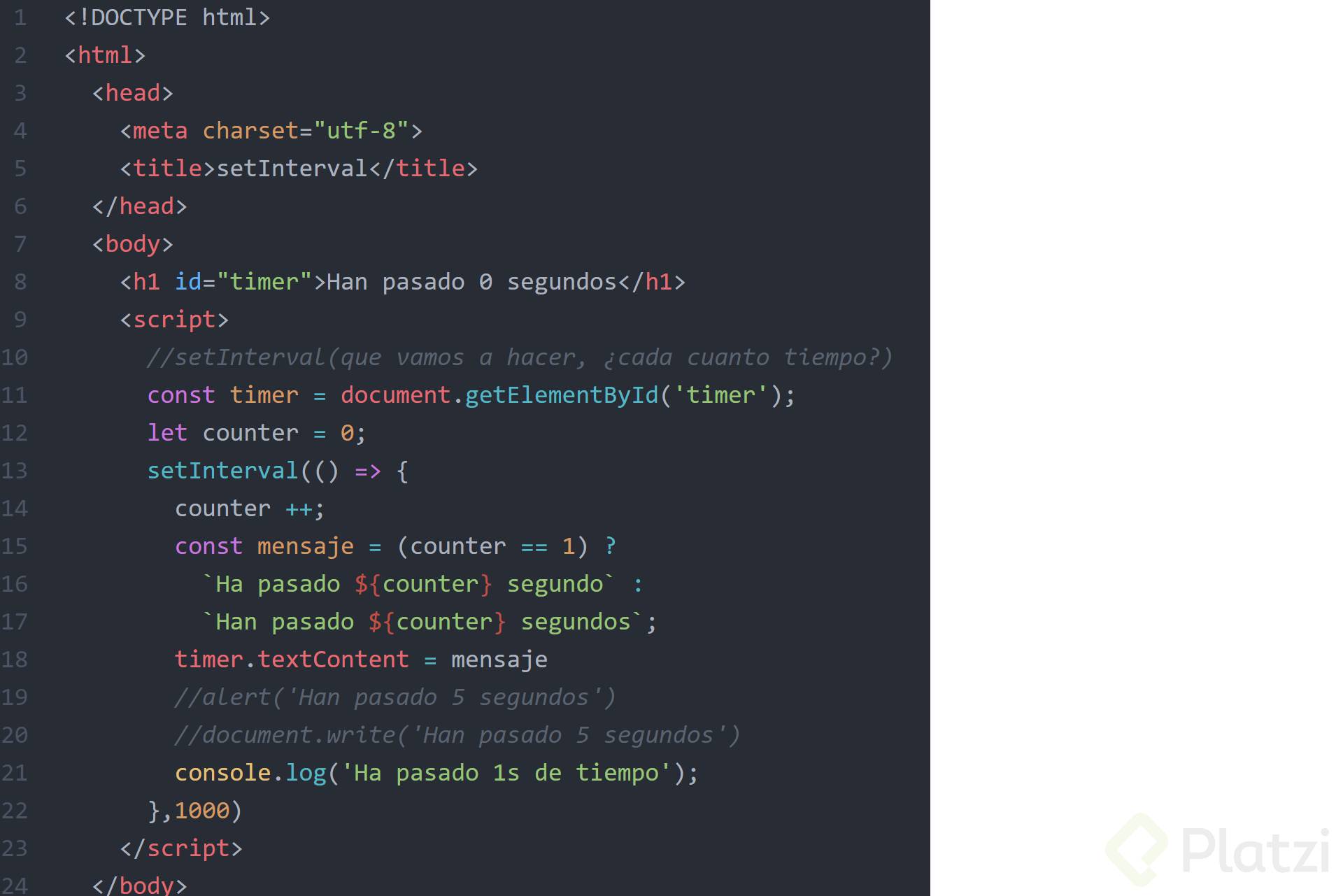 Implementación de set interval en JavaScript