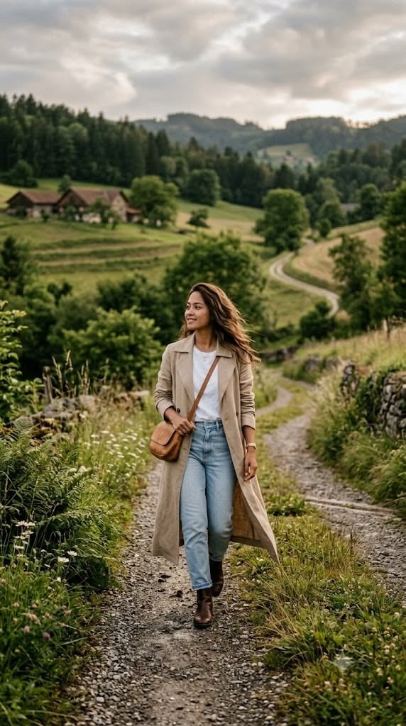 Chica caminando campo