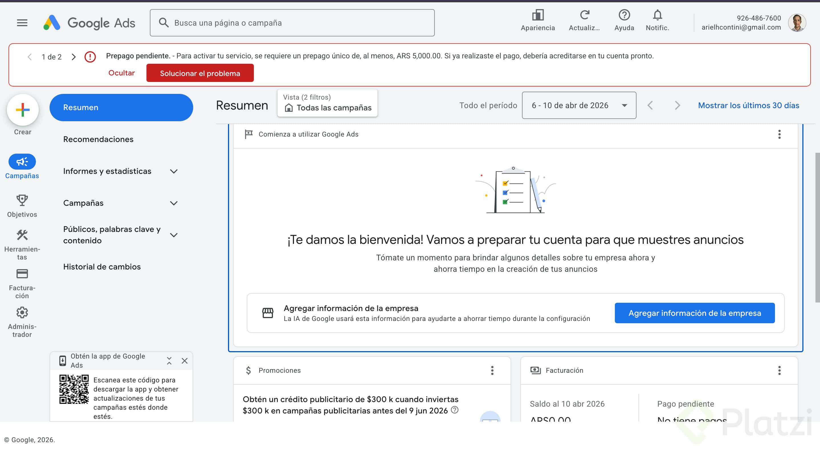 cuenta de google ads creada