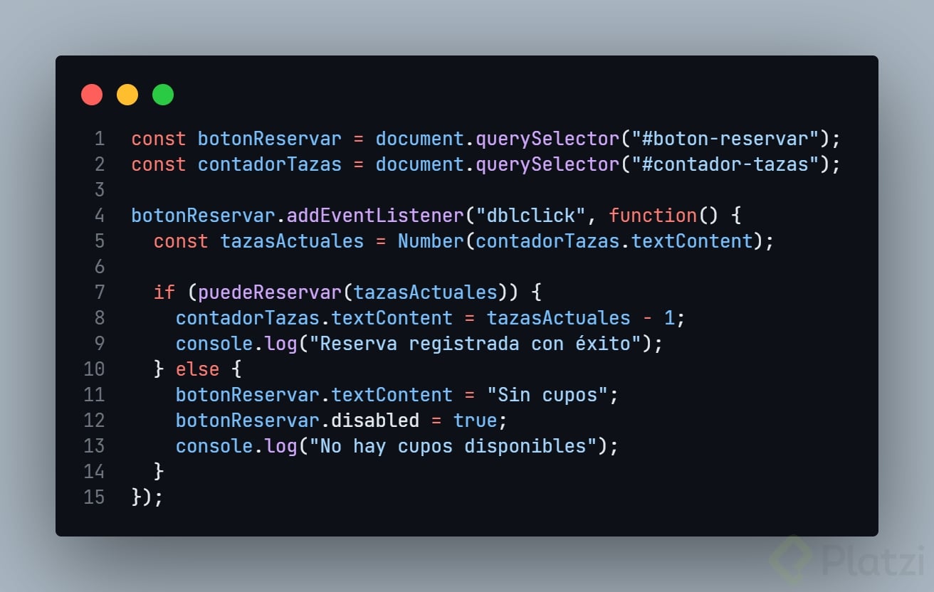 Reto de la clase en código JavaScript