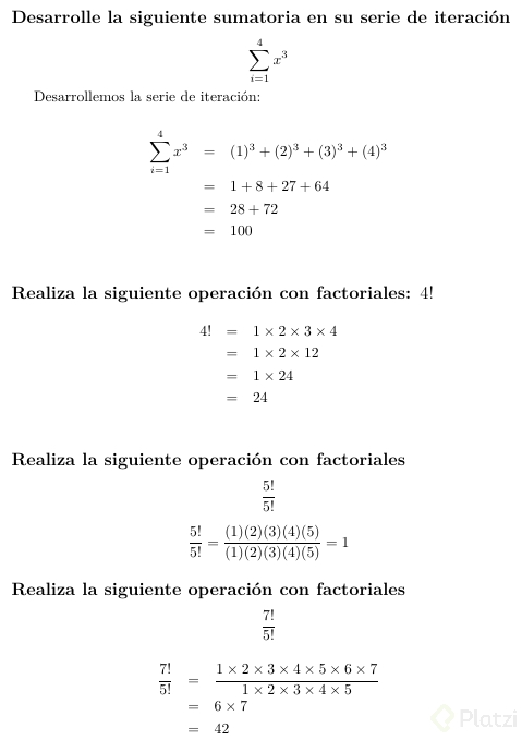 Imagen con las solucione a los retos de la clase 9: Sumatoria y factorial