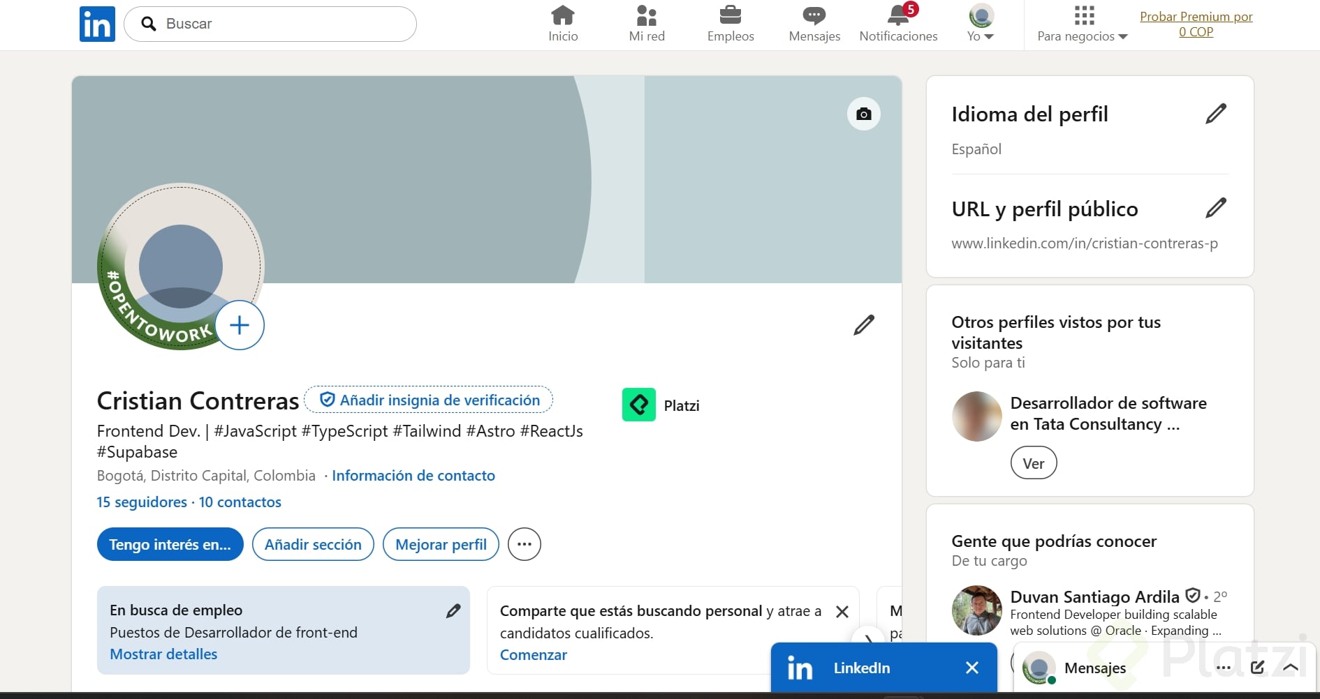 Screenshot linkedin profile