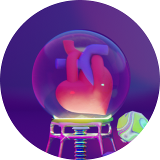 Ilustración de un corazón dentro de una bola de vidrio